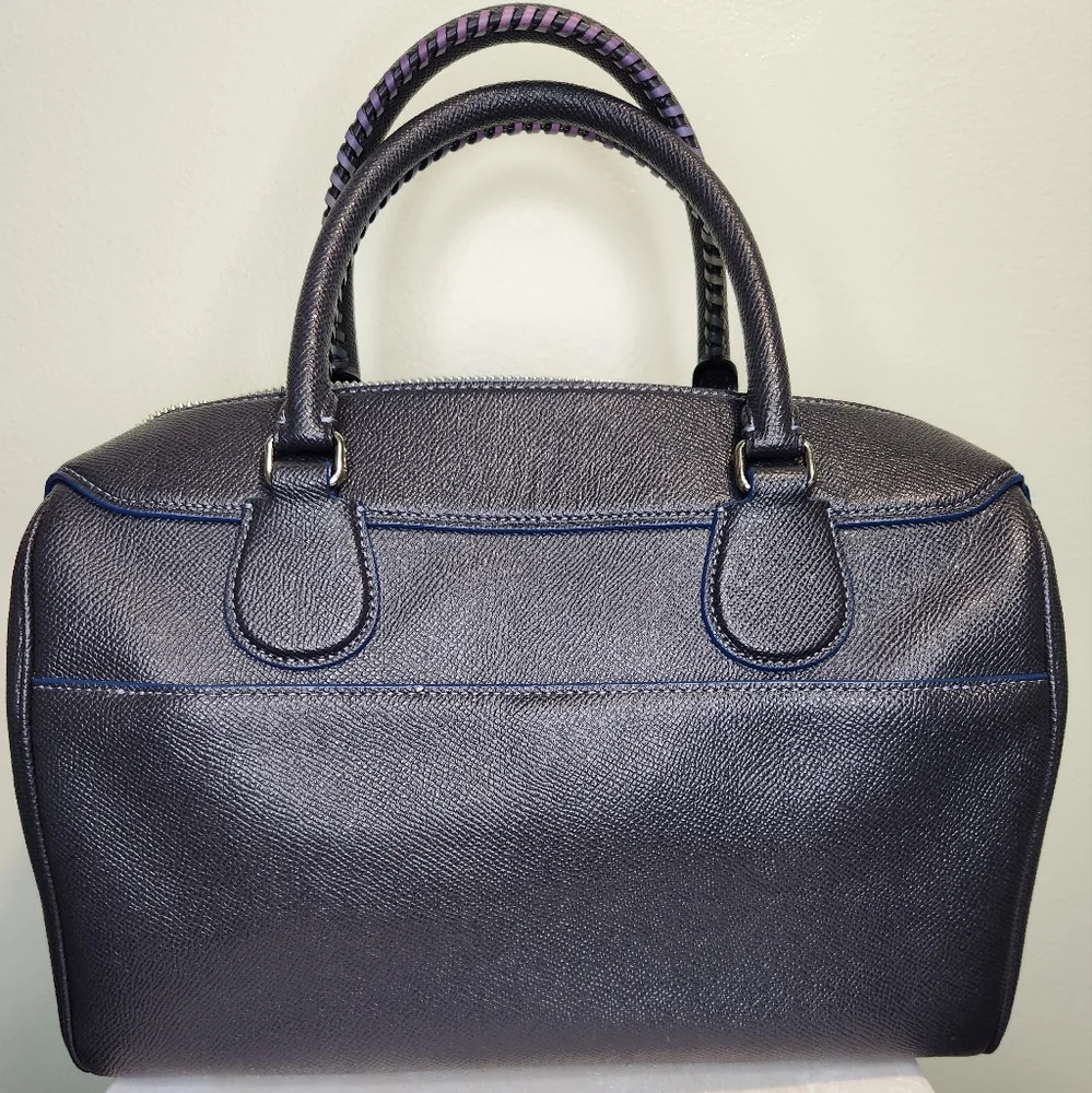 Coach grey/blue satchel Bennett Bag with Multicolor whipstitch Handle